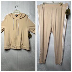 feathers Beige Hoodie & Legging Set with White Side Stripes